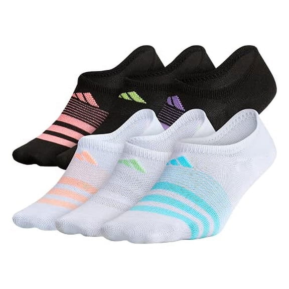 adidas Girl's Superlite 6-Pack Super No Show Socks - Medium - White/Clear Aqua Blue/Black