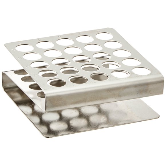 Globe Scientific 457100 Stainless Steel "Z" Shape Tube Rack, 12/13mm Tubes, 25-Place