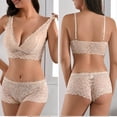 thumbnail image 4 of JSGEK Women Floral Lace Bra and Panty Set Plunge Neckline Adjustable Straps Intimate Lingerie for Bedroom Wear Beige M, 4 of 6