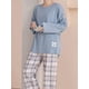 thumbnail image 3 of Conjunto De Pijama Con Cuello Redondo Y Estampado A Cuadros, Camiseta De Pijama Informal De Manga Larga Y Pantalón Largo Cómodo, Ropa De Dormir Y Ropa De Salón Para Mujer, 3 of 4