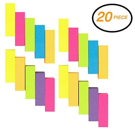 Emraw Colorful Sticky Page Markers Index Tabs, 0.5" x 1.75" Neon Bright Colored Self Stick Removable Stick It Indexing Flags - Pack of 20 Pads (2000 Sheets)