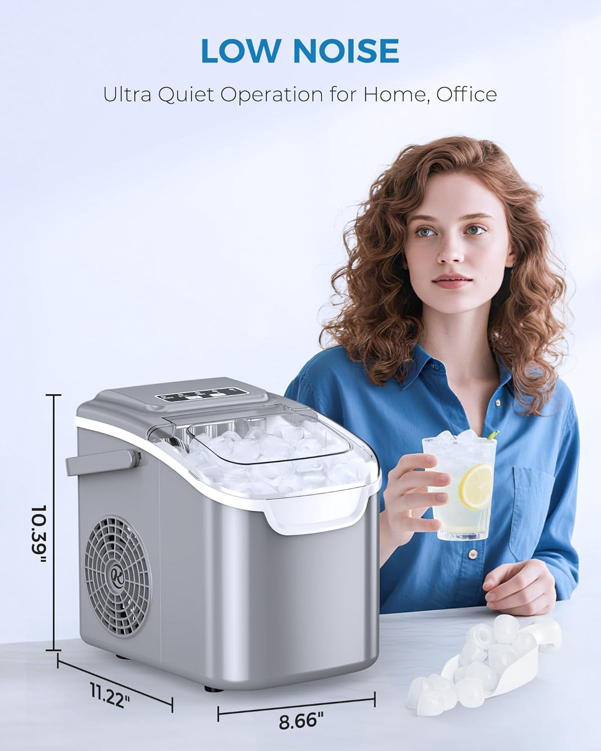 WAA 8 Large Bullet Ice Countertop Ice Maker,26 lbs/Day Portable Ice Machine,Self-Cleaning Compact Electric Ice Maker with Handle for Kitchen,Home Bar,Office,Apartment & RV