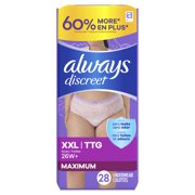 Always Discreet Adult Incontinence Underwear for Women and Postpartum Underwear, XXL, Up to 100% Bladder Leak Protection, 28 Count