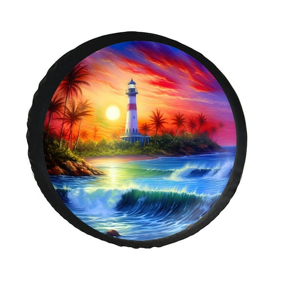 KAKALAD Lighthouse Beach Garden Summer 06 Spare Tire Cover PVC Leather Wheel Protectors Weatherproof Universal Dust-Proof for Trailer Rv SUV Truck Camper Travel Trailer Accessories 14 ” Inch