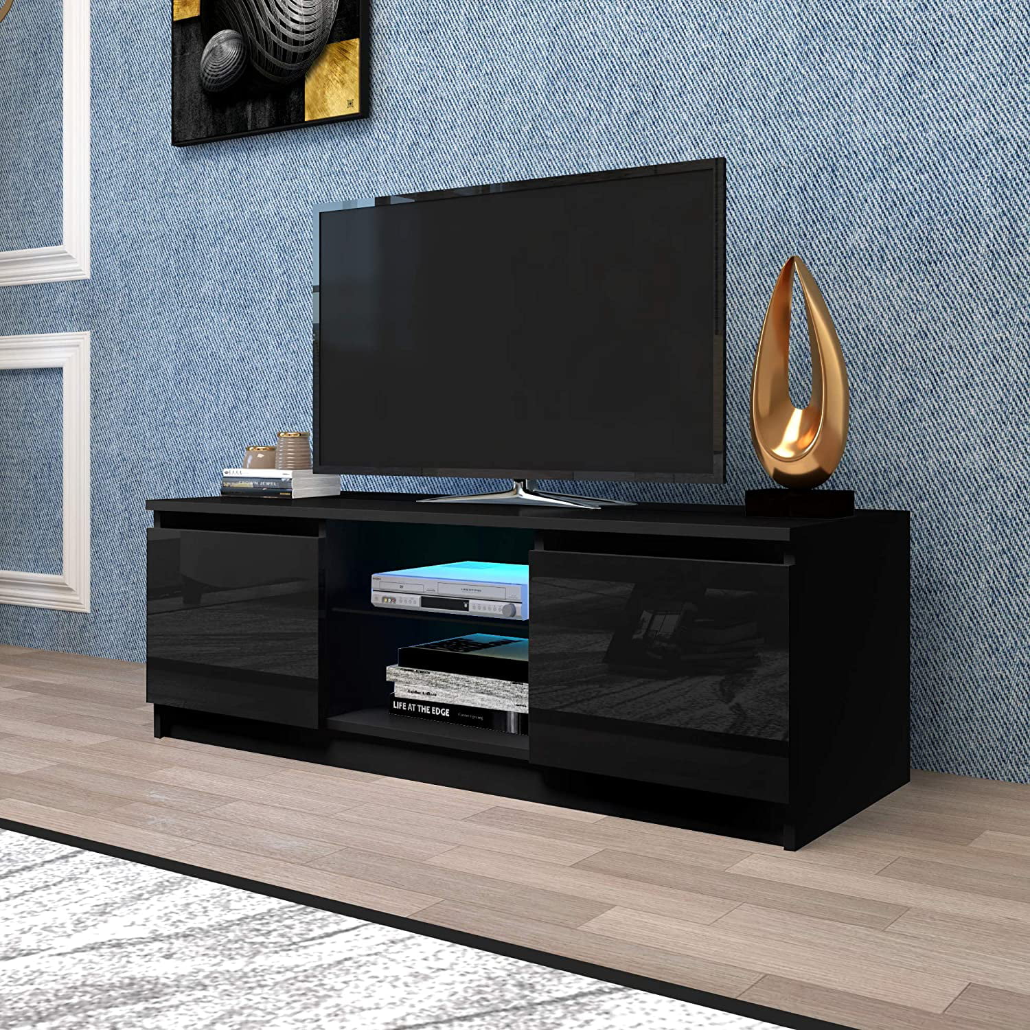 Details about   TV Stand Entertainment Center Media Console Furniture Wood Storage Cabinet Black 