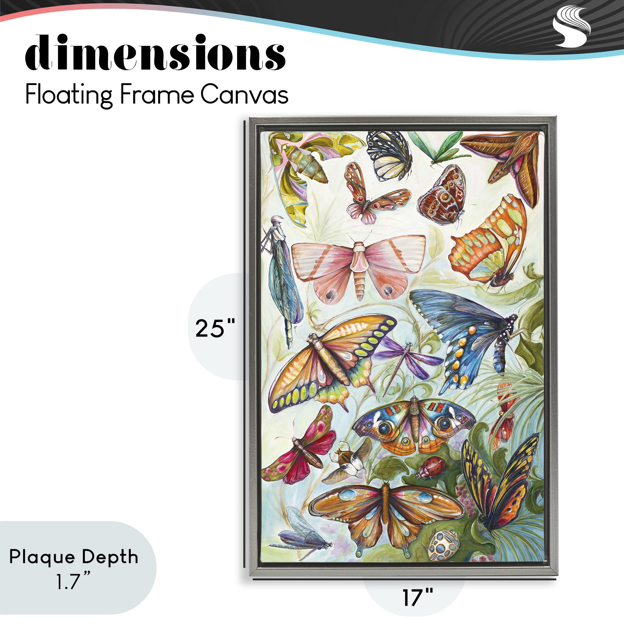 Stupell Industries Colorful Butterfly Conservatory Gray Framed Floater Canvas Wall Art, design by Diannart