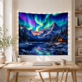 thumbnail image 5 of Snowy Mountain with Aurora and Cozy Cabin, Majestic Rustic for Nature Lovers, Mountain Wall Art Decor, Holiday Gift, Tapestry Wall Hanging for Bedroom and Living Room, 5 of 7