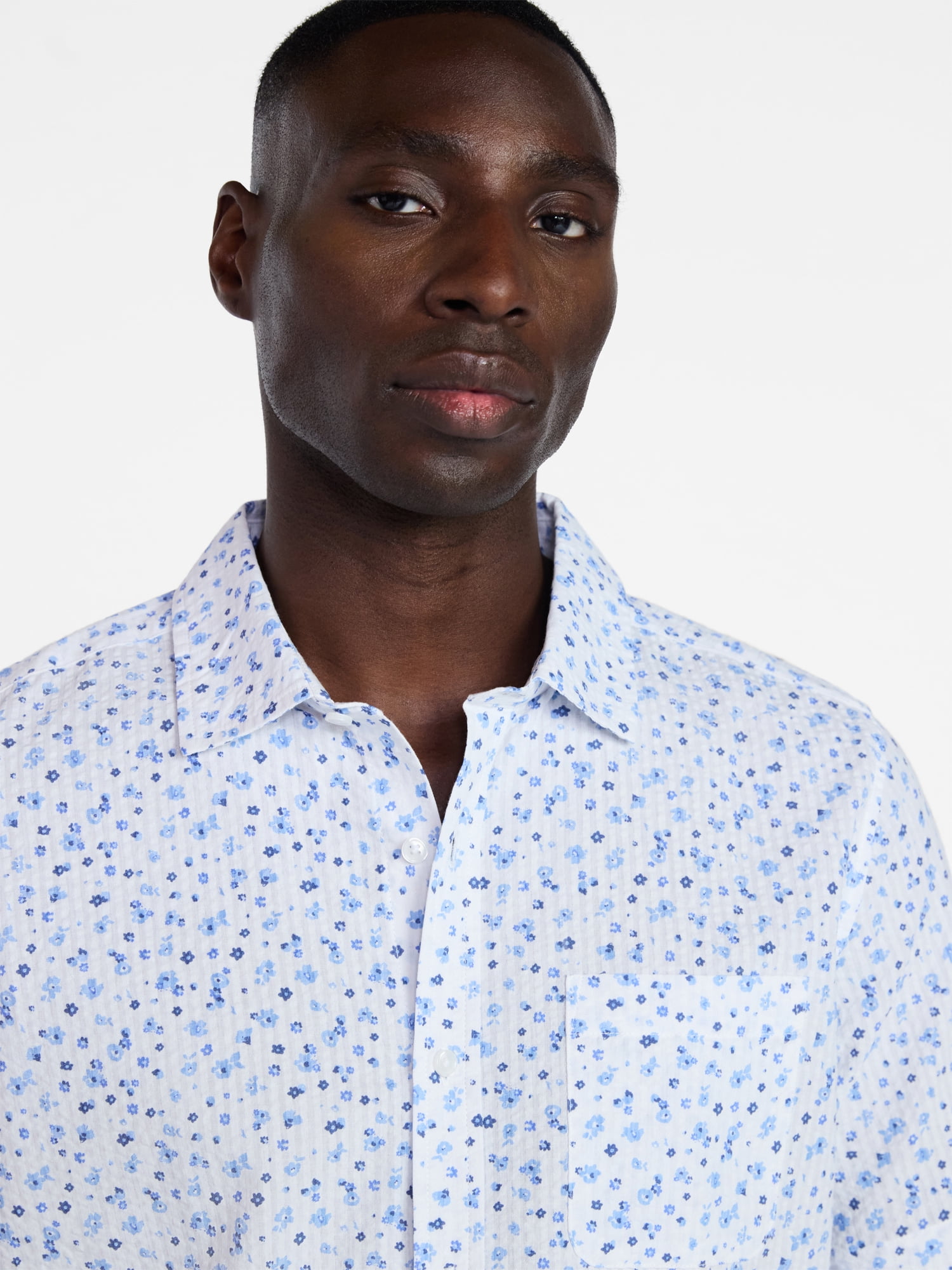 George Men's & Big Men's Modern Fit Seersucker Button Up Shirt with Short Sleeves, Sizes XS-5XL