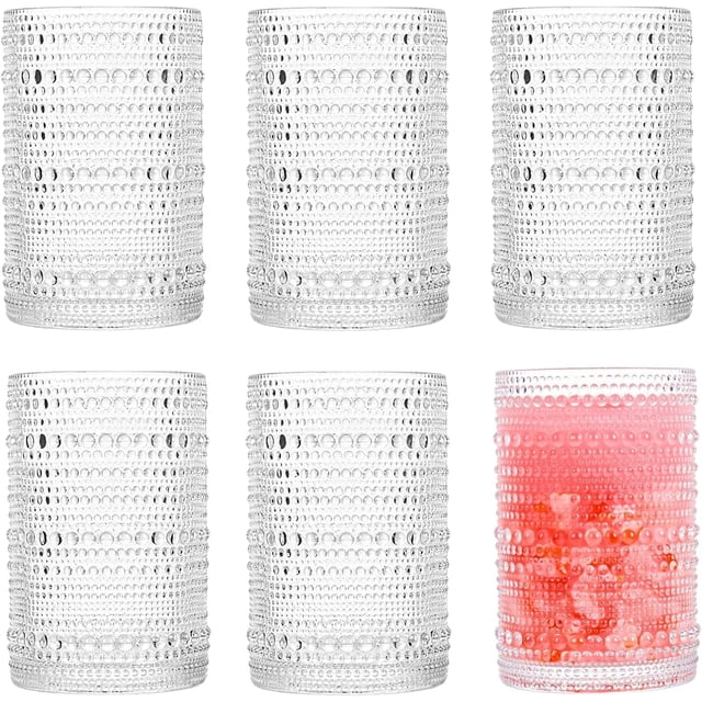 juego de vasos de vidrio,6 piezas 350ml Vasos de vidrio clásico para beber, vasos de agua de 12 onzas, Copa de bebida moderna, vasos de vidrio grueso, para cóctel, whisky, vino, cerveza, zumo