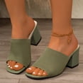 thumbnail image 4 of HomeDM Womens Chunky Block Heels Sandals Square Open Toe Casual Comfort Slip-On Slides Dress Shoes, Green Size 6, 4 of 9