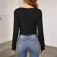 thumbnail image 4 of Lonomox Women's Cropped Pullover Tops Notch V Neck Long Sleeve Shirts Solid Color Casual Loose T Shirts, 4 of 6