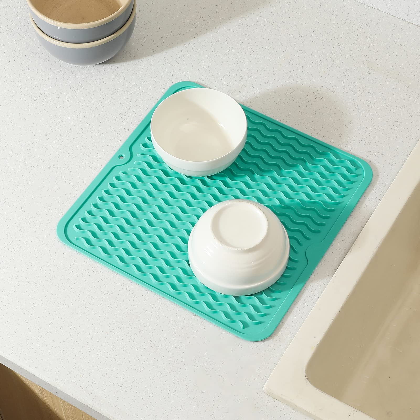 Kyoffiie Silicone Drying Mat Dish Drying Mat Heat Resistant Table Dish  Drainer Mat for Kitchen Counter Non-Slip Silicone Sink Mat BPA Free  Dinnerware