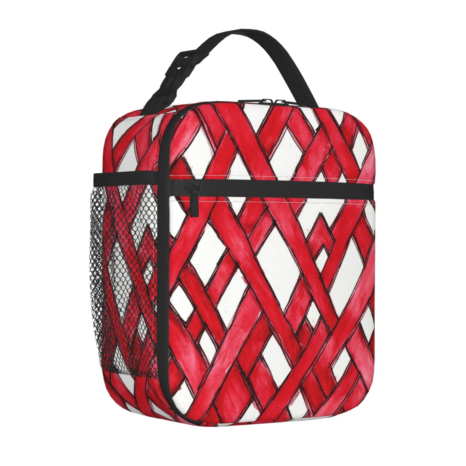 Lunch Bag For Women Men Insulated Portable Lunch Box Bento Box Office Picnic Travel Cooler Bag Crimson Moroccan Trellis Hand-Drawn Sketch_3