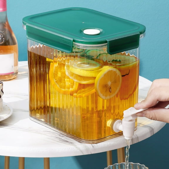 Gallickan Drink Dispensers for Fridge, 1 Gallon Beverage Lemonade Milk Container with Faucet, Large Capacity Fruit Teapot Bucket Drink Container, Green