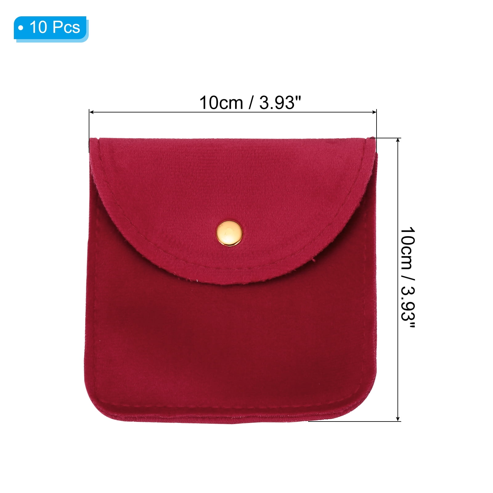 Unique Bargains Velvet Pouches with Snap Button for Jewelry Red 3.94" x 3.94"