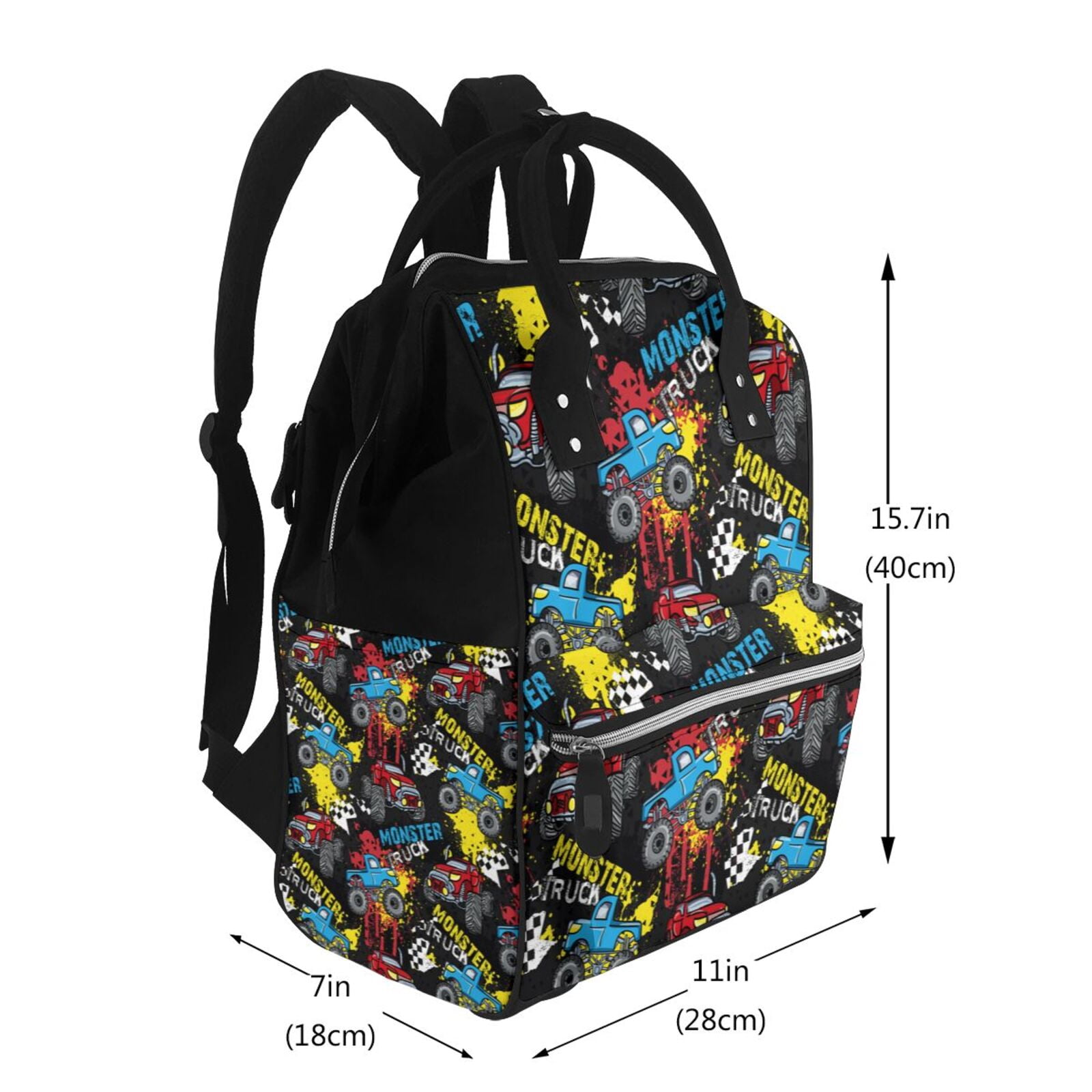 Fuzoiu Monster Car Print Diaper Bag Backpack,Baby Essentials Travel Tote,Multi function Waterproof Diaper Bag, Travel Essentials Baby Bag - Unisex