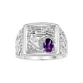thumbnail image 1 of RYLOS Men's Rings Sterling Silver Rings Lucky Nugget Horse Head 6X4MM Oval Gemstone & Diamond Ring Amethyst February Birthstone Rings For Men Size 9, 1 of 7