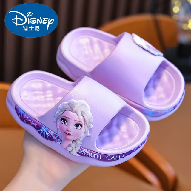 Zapatillas de Disney para niños, sandalias y zapatillas de baño de interior con suela suave antideslizantes de princesa Elsa de dibujos animados bonitos de verano para niñas