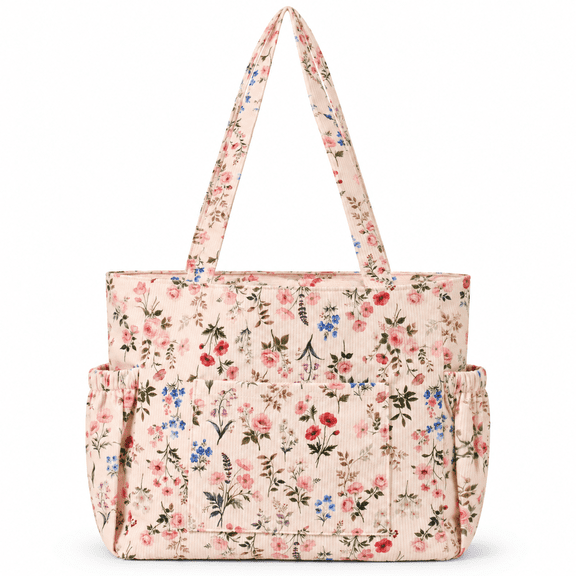 GYNKY Corduroy Tote Bag for Women Large Capacity Work Bag Weekender with 6 Pockets Shoulder Crossbody Handbag for Office Travel Gym and Everyday Use Overnight Vintage Floral