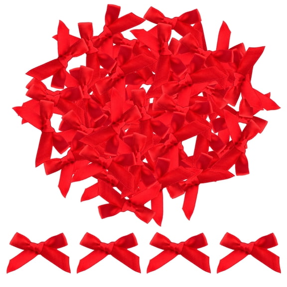 Red Mini Ribbon Bow, 100Pcs Mini Bows for Xmas Tree Decoration Gift Wrapping DIY Crafts Birthday Present Cards Party Supply Girls Hair Ornament
