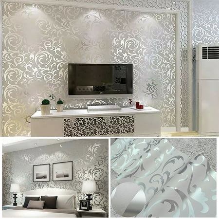 Houkiper 3d Non Woven Wallpaper European Flower Background Wall Bedroom Living Room Hotel Covered Home Decor Metallic Textured Damask Embossed Soft Grey Silver Glitter Canada - Silver Glitter Home Decor