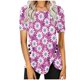 thumbnail image 1 of Blusas de Manga Corta para las Mujeres Botón Impreso Cuello Redondo Top Casual, Blusas para las Mujeres Casual, 1 of 5