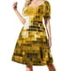 thumbnail image 2 of Vestido de manga corta con estampado de bola de discoteca en amarillo dorado, vestido de verano, vestido de verano, ropa de verano para mujeres coreanas, 2 of 7