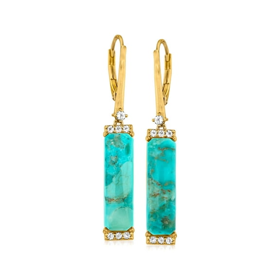 Ross-Simons Turquoise Drop Earrings With .20 ct. t.w. White Topaz in 18kt Gold Over Sterling, Women's, Adult