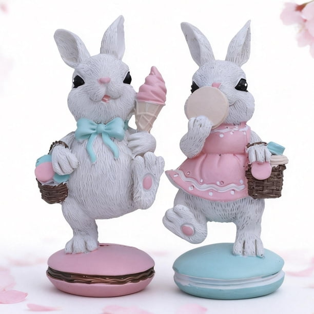 Conejos de Pascua Figurinas Set de 2 Pareja de Conejos Decorativos de Primavera con Pastel Colorido