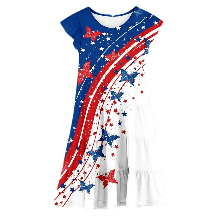 Weebloom Girls Hawaiian Dress,4Th Of July Print Flutter Sleeve Tiered Red  White Blue Patriotic A Line With Pockets Casual Party Kids Dresses For  Girls,14-15 Years - Walmart.com