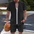 thumbnail image 2 of BLTIBY Men's Summer Beach Outfits 2 Piece Short Sleeve Button Shirts and Shorts Texture Vacation Sets Lightweight Black XXL, 2 of 6