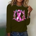 thumbnail image 4 of CLOISE Breast Cancer Shirts Women Long Sleeve Crewneck Shirts Butterfly Ribbon Oversized Breast Cancer Support Tops Cute Comfy Tshirts Cancer Awareness Outfits Army Green XL, 4 of 4