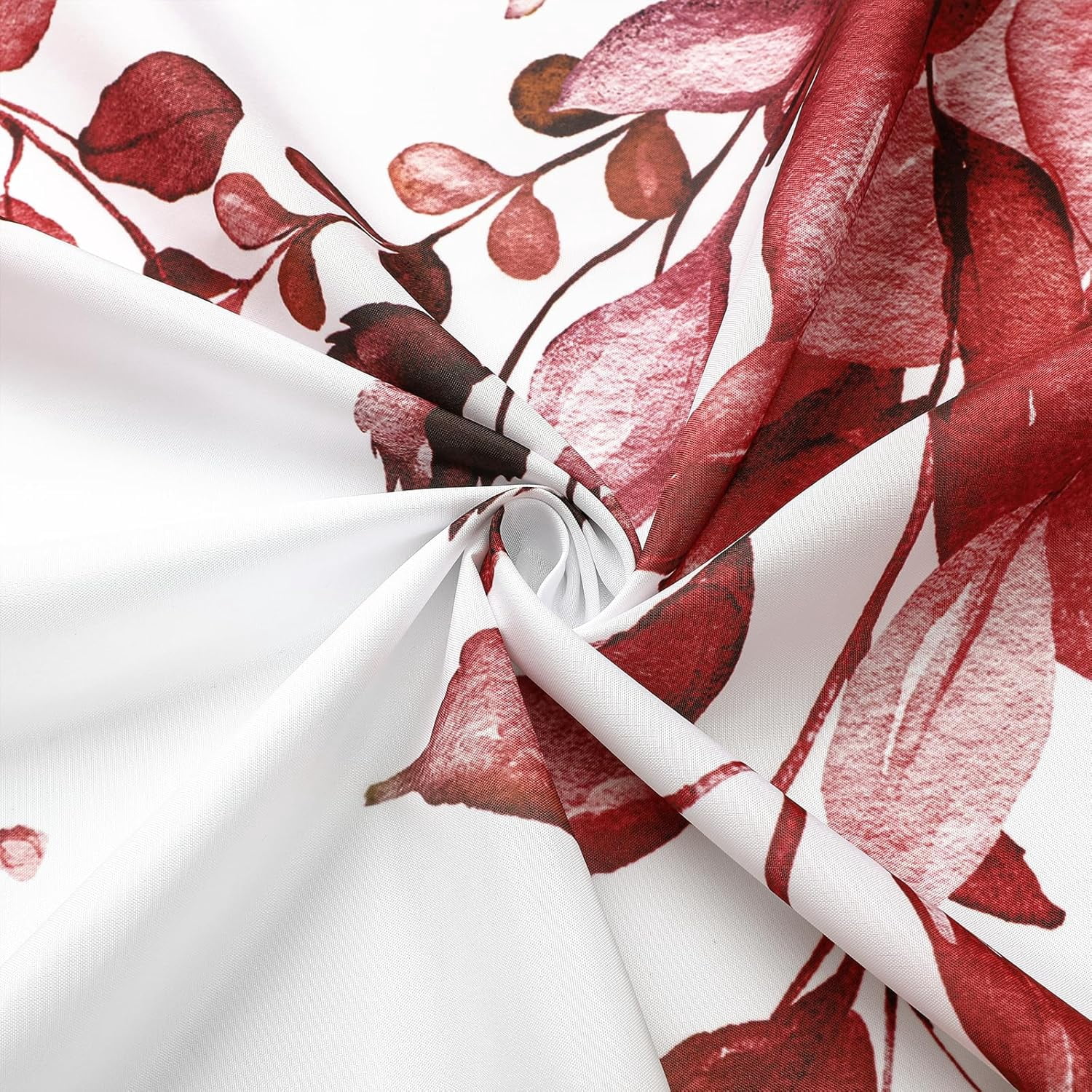 Gibelle Small Stall Shower Curtain 36 x 72, Narrow Half Burgundy Red Floral Shower Curtain for Bathroom, Watercolor Plant Eucalyptus Leaves Fabric Shower Curtain Set with Hooks