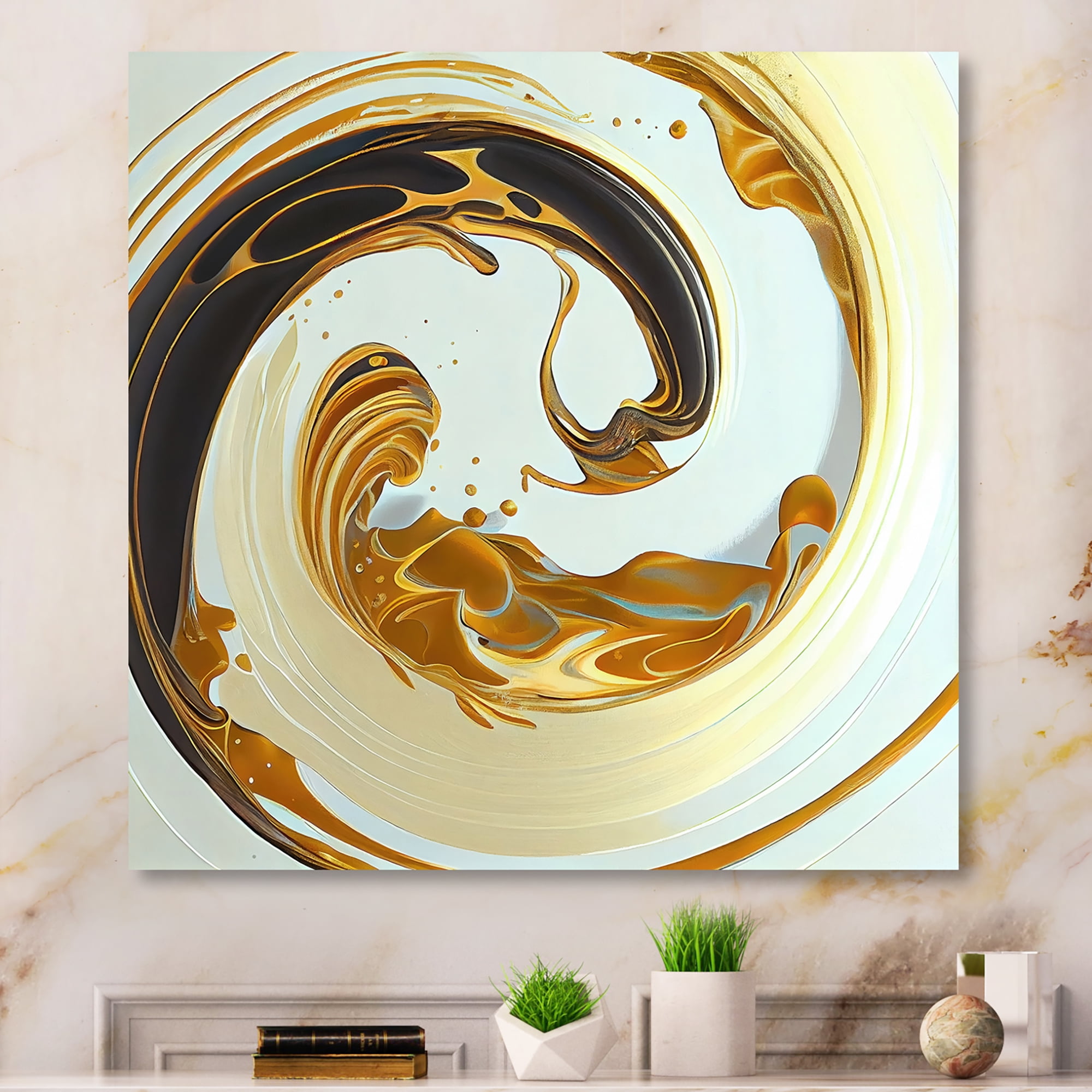 Designart White And Gold Bold Movement I Canvas Wall Art