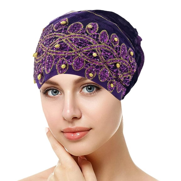 ZSQDM Womens Fashion Cap Lace Sequin Printed beaded Curled Solid Flat Cap Women beanie Hat Press Baseball Caps Migraine Relief Cap