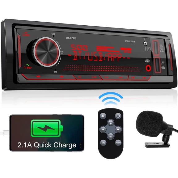 Single Din Stereo Marine Radio:   Audio Receivers with Digital LCD Display | FM AM  Radio | /SD/AUX/MP3 Player | 2.1A Quick Charge | APP Remote