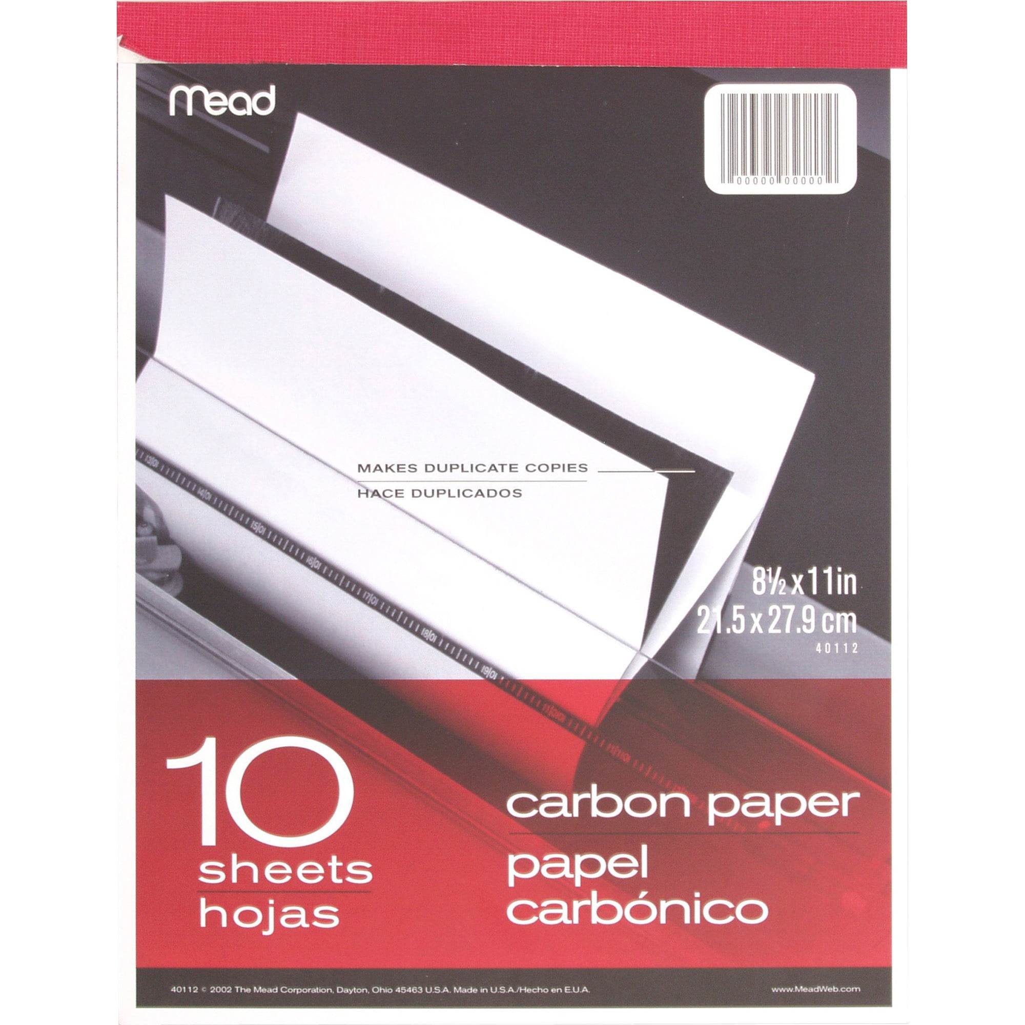 Mead Carbon Paper Tablet, 8.5 x 11, 10 Sheets, Black (40112) 