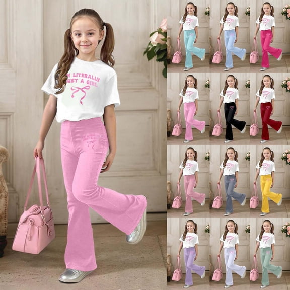 Gaexia Kids Lounge Set,Stylish Girls Casual Outfit Flared Pants With Short Sleeve Top Comfortable Playwear Two Piece Summer Fashion Clothes,9-10 Years