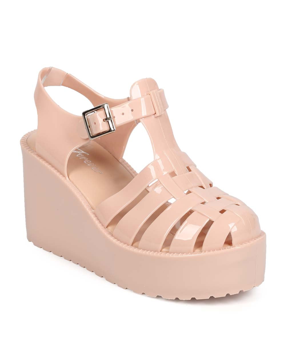 Forever EA80 Women Jelly Round Toe Platform Fisherman Wedge Sandal