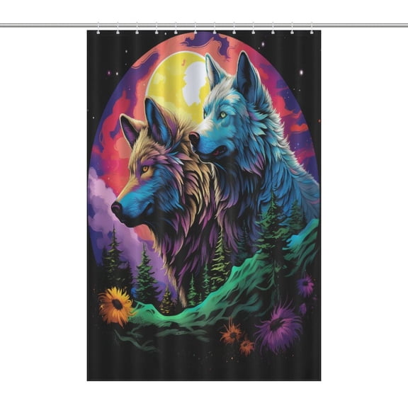 Wolves in The Moonlight Shower Curtain Fabric Bathroom Decor with Hooks