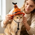 thumbnail image 4 of Halloween Pumpkin Bat Pet Witch Hat 13.5Ã11.5cm, Felt Adjustable Cat Dog Wizard Hat with Spider Web Decor, Cute Pet Accessory for Small Puppy Kitten Halloween Party, 4 of 6