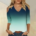 thumbnail image 1 of Mefallenssiah Hauts pour Femmes Tendance Manches 3/4 Mode Décontractée Épaules Dénudées Col en V Imprimé, 1 of 5