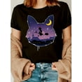 thumbnail image 1 of Women'S Casual Anime-Inspired T-Shirt with Moonlit Cityscape Design - Soft Black Print, Short Sleeve, Round Neck, Lightweight & Breathable for Spring/Summer, Perfect Gift, Casual Wear Tee | Anime, 1 of 7
