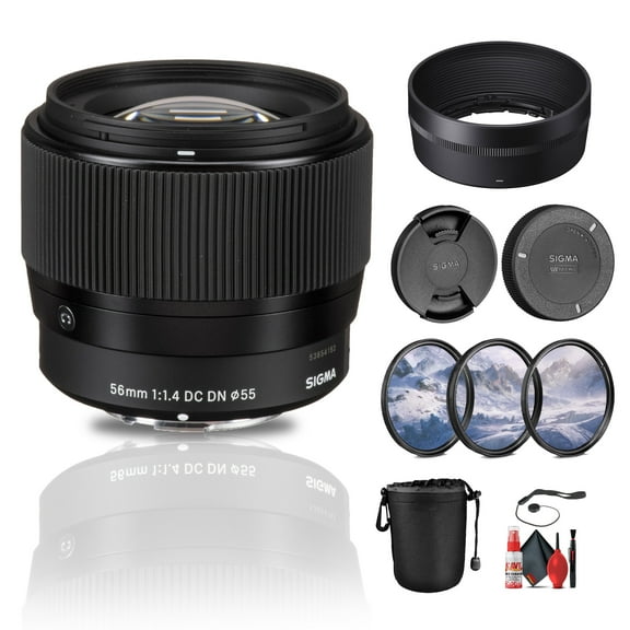 Sigma 56mm F/1.4 DC DN Contemporary Lens Micro Four Thirds (351963) Bundle: Lens Hood, Front and Rear Lens Caps, 3-Piece Filter Kit, Full Cleaning Kit, Lens Cap Keeper