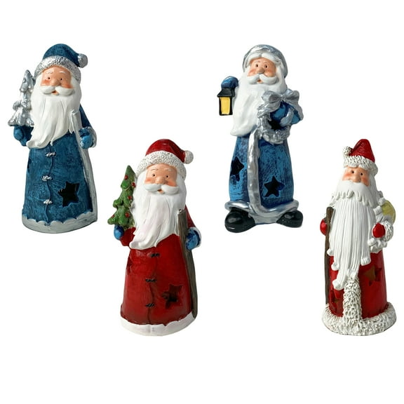 Christmas Santa Claus Figurines Ornaments, Handcrafted Standing Santa Claus Night Light, Crafts Resin Santa Sculpture for Home Decor Gifts (4PCS)