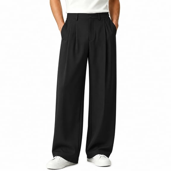 CONROSES Men'S Baggy Suit Pants Wide Leg Dress Pants for Men Elegant High Waist Formal Wedding Trousers with Pocket
