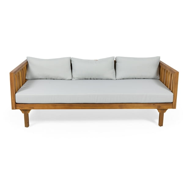 Noble House Lainey Outdoor 3 Seater Acacia Wood Daybed, Teak, Beige