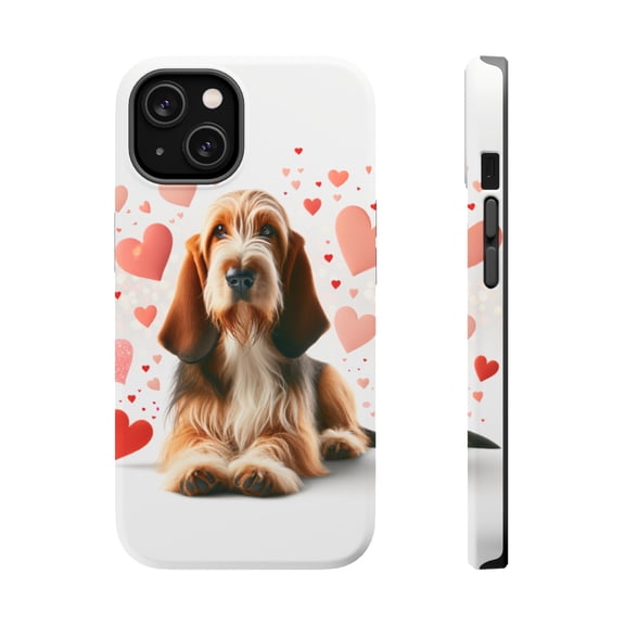 DistinctInk Tough Case for Apple iPhone 13 MINI (5.4" Screen), Compatible with MagSafe Charging - Valentine's Day Grand Basset Griffon Vendéen