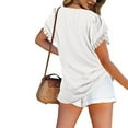 thumbnail image 4 of Sonducket Camiseta de algodón para mujer, camiseta holgada de encaje de Color sólido, Top de verano para viajes, vacaciones en la playa, deportes, Prendas para la parte del cuerpo Blanco L Sonducket AP010362-08, 4 of 6