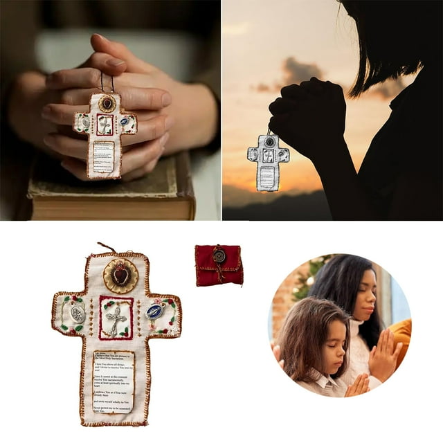 DIY Knitting Craft - Pocket with Silver Inside Handmade Prayer Quilt for Mary Themed Mini Quilt Encouragement Textile